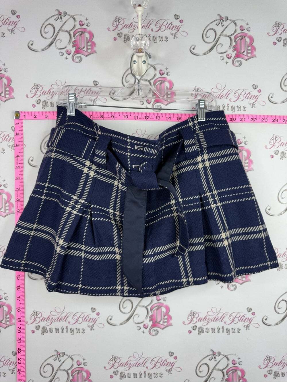 American Eagle Outfitters skirt Navy and Cream Plaid Mini Skirt with Tie Belt